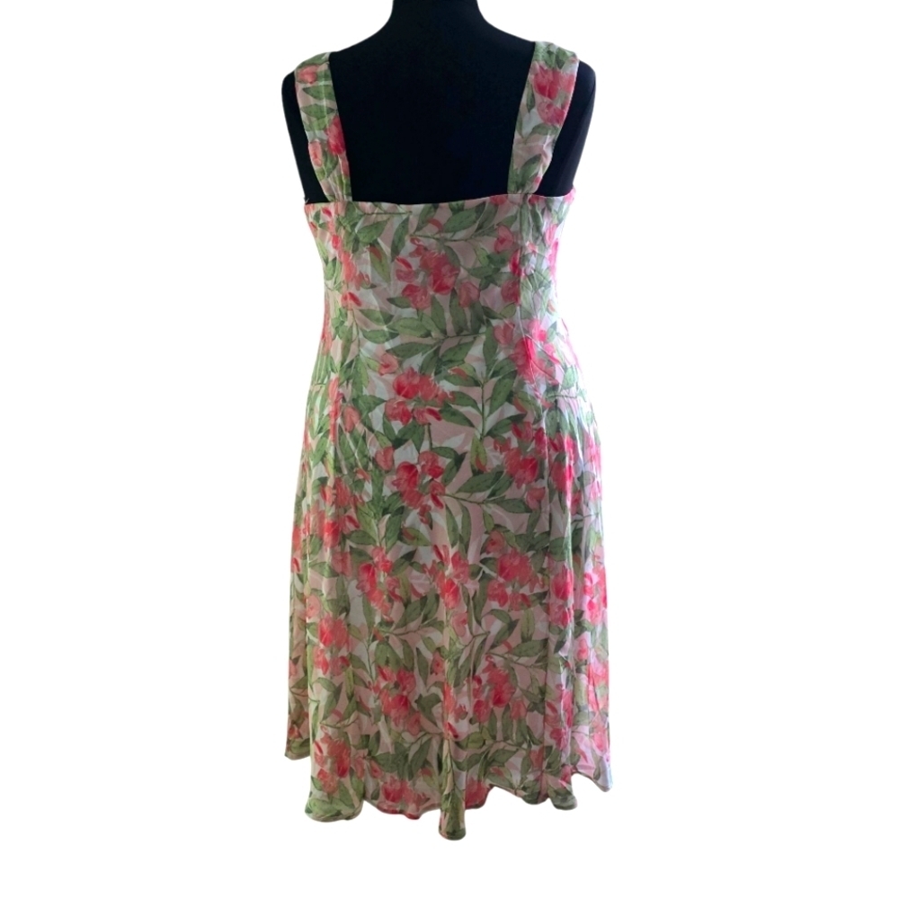 Connected Apparel Women's Plus Coral Green Floral Sundress Midi Dress 20W - Picture 6 of 6